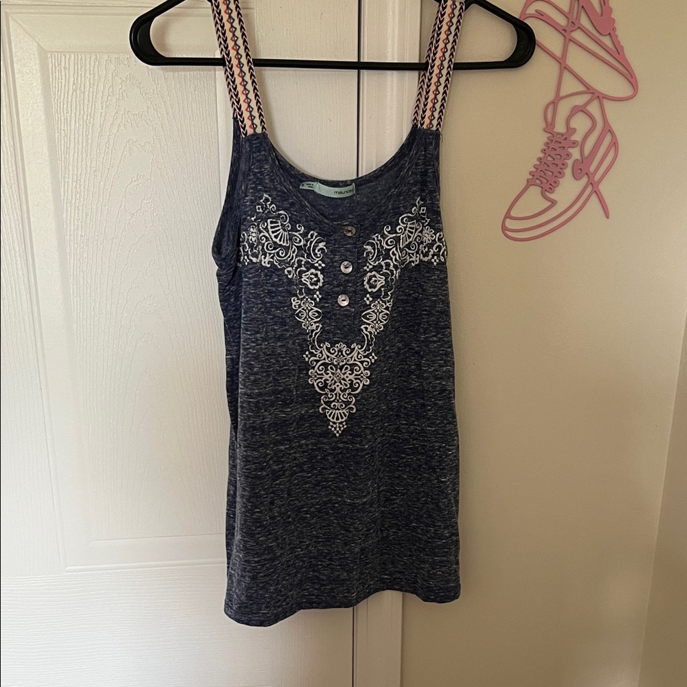 Maurices Navy Tank Top with White Embroidery